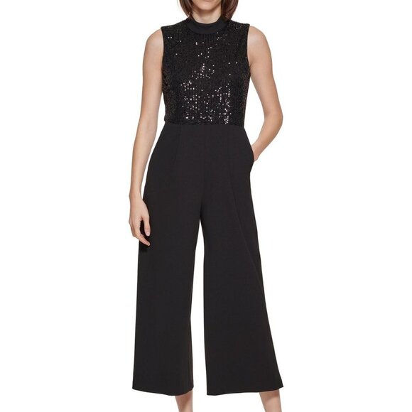 NEW Calvin Klein Elegant Jumpsuit Black Sequined Top Formal Party Romper - Picture 1 of 6